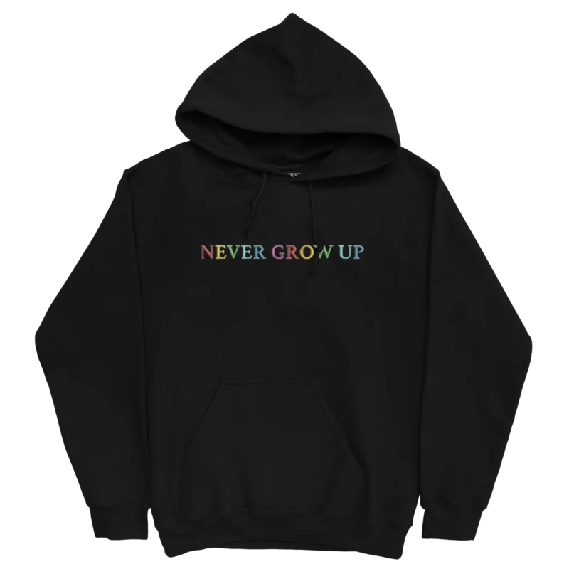 Never Grow Up Embroidered Black Hoodie