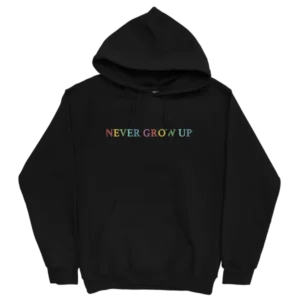 Never Grow Up Embroidered Black Hoodie