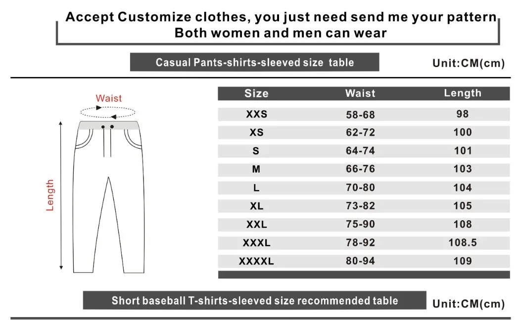 Sweatpant Size Chart